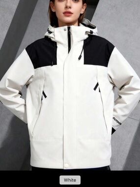 White & Black Hooded Outdoor Jacket